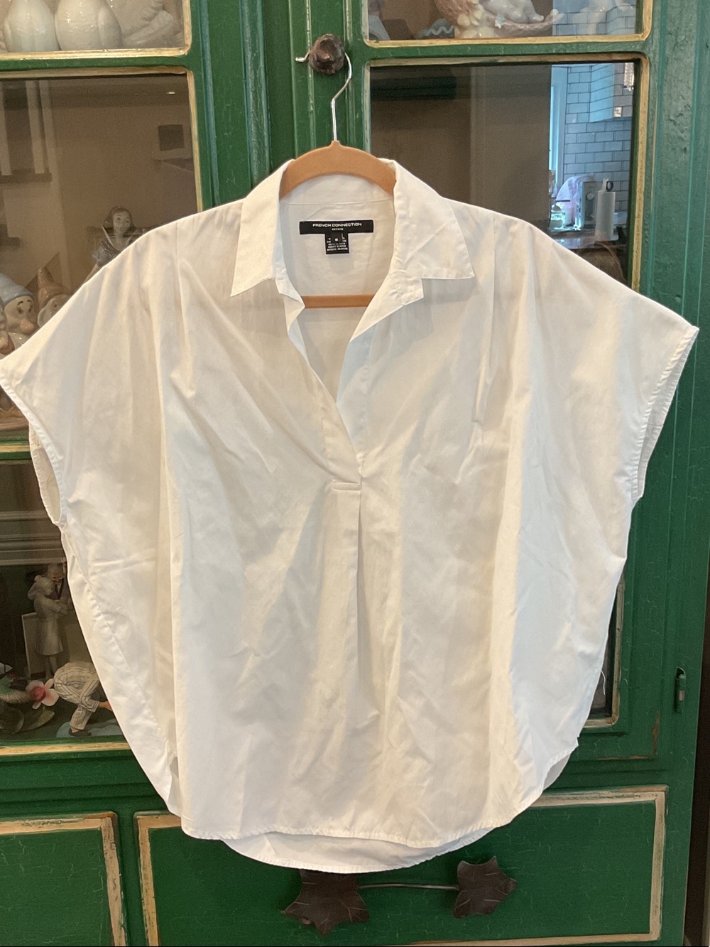 French Connection White Short-Sleeve Popover Shirt